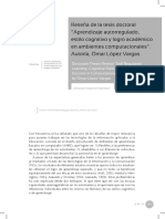 Reseña de La Tesis Doctoral "Aprendizaje Autorregulado, Estilo Cognitivo y Logro Académico en Ambientes Computacionales". Autoría, Omar López Vargas