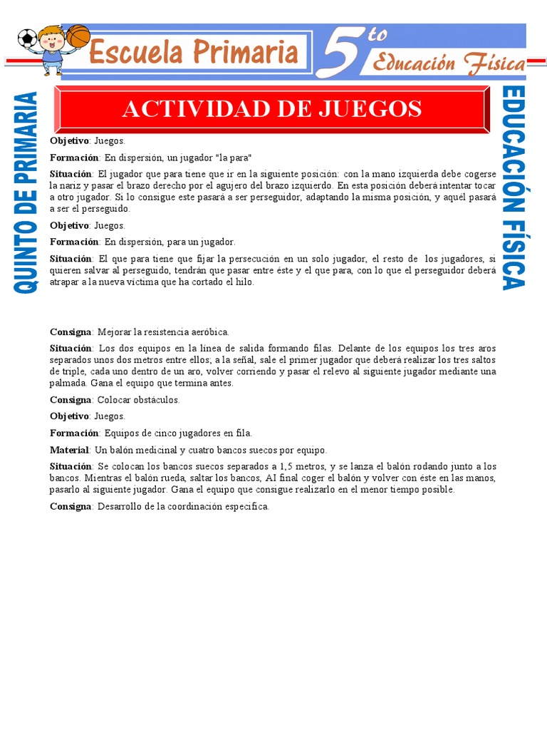 Actividad de Juegos para Quinto de Primaria PDF