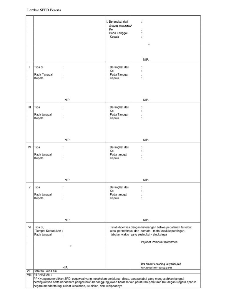 Lembar SPPD Perjalanan Dinas | PDF