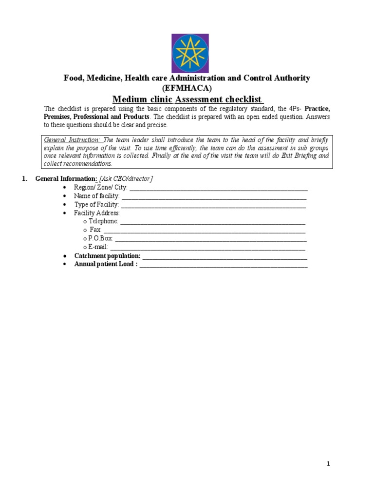Medium Clinic Assessment Checklist | PDF | Sanitation | Waste Management