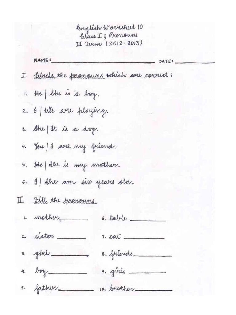 CBSE Class 1 English Worksheet | PDF