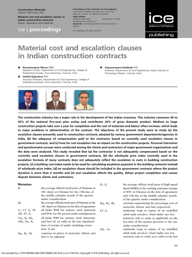 Material Cost and Escalation Clauses in Indian Cons PDF Wholesale