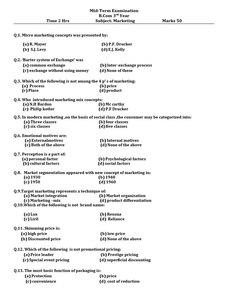 B.Com 3rd Year Marketing Exam Questions | PDF | Pricing | Marketing