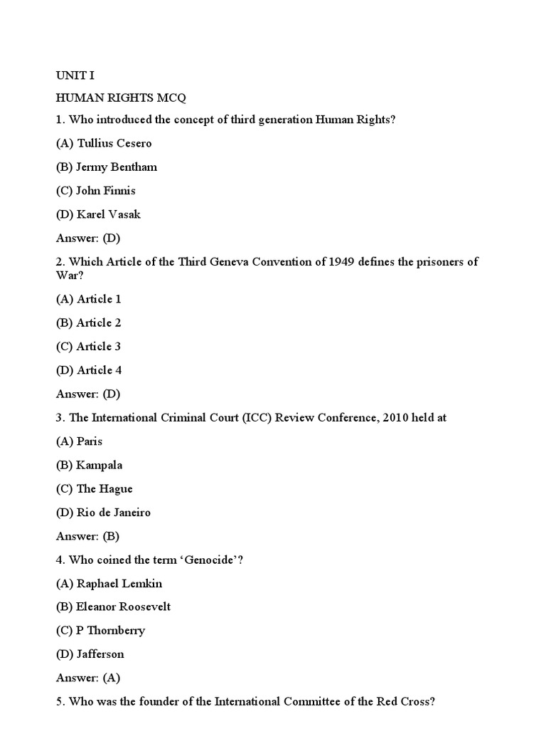 Human Rights MCQs and Answers Guide | PDF | Human Rights | Rights