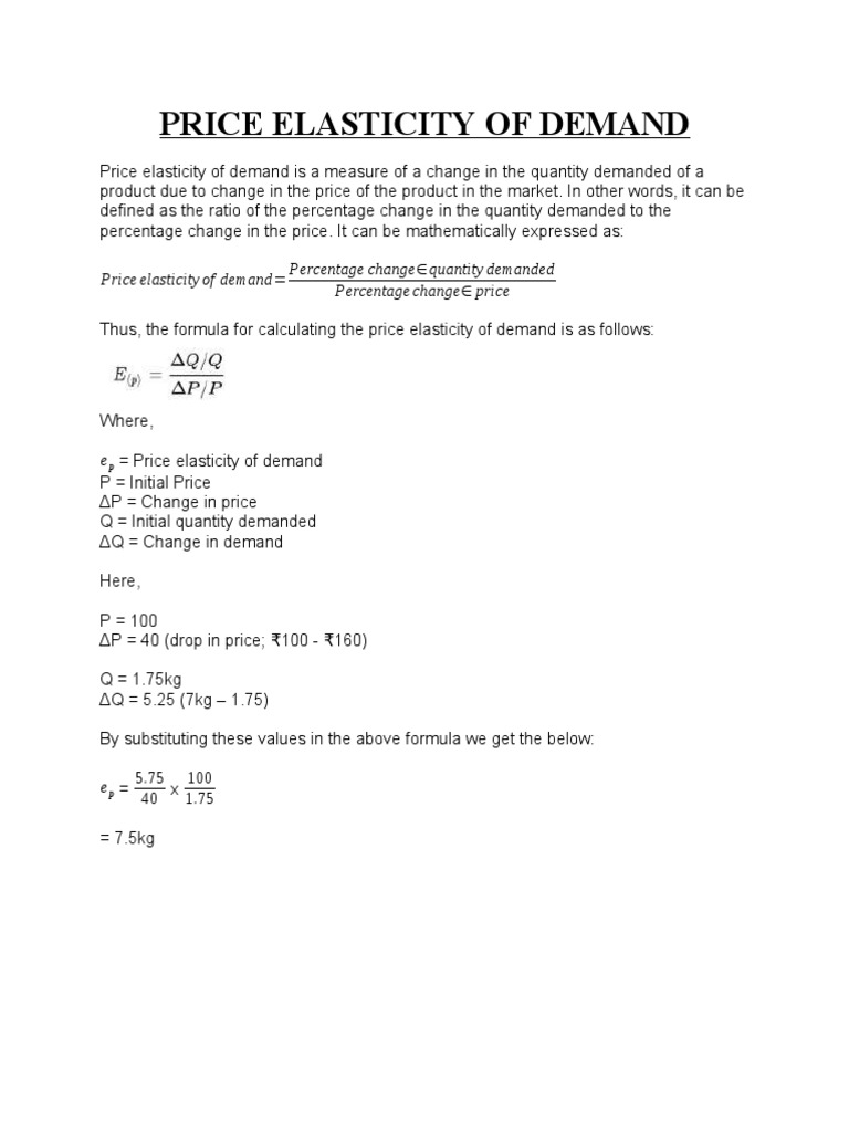 Price Elasticity of Demand | PDF