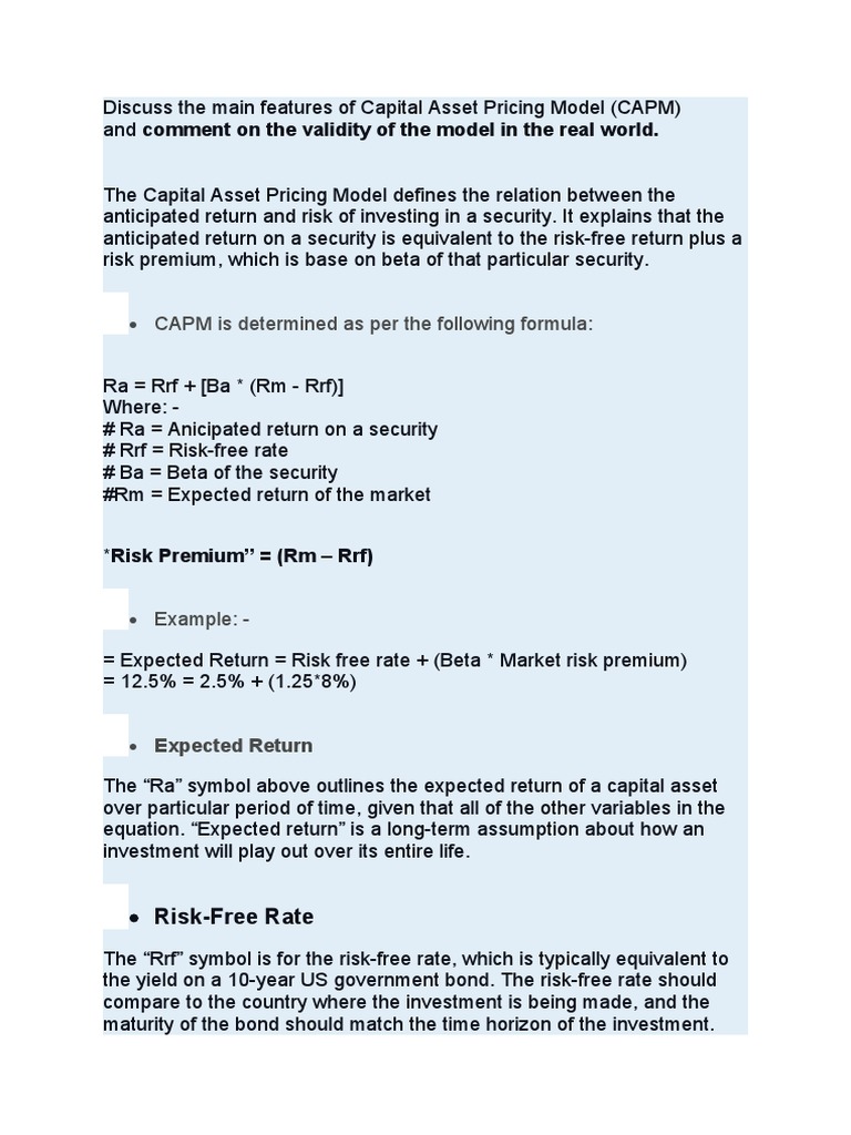 Features of CAPM - Extra | PDF | Finance & Money Management