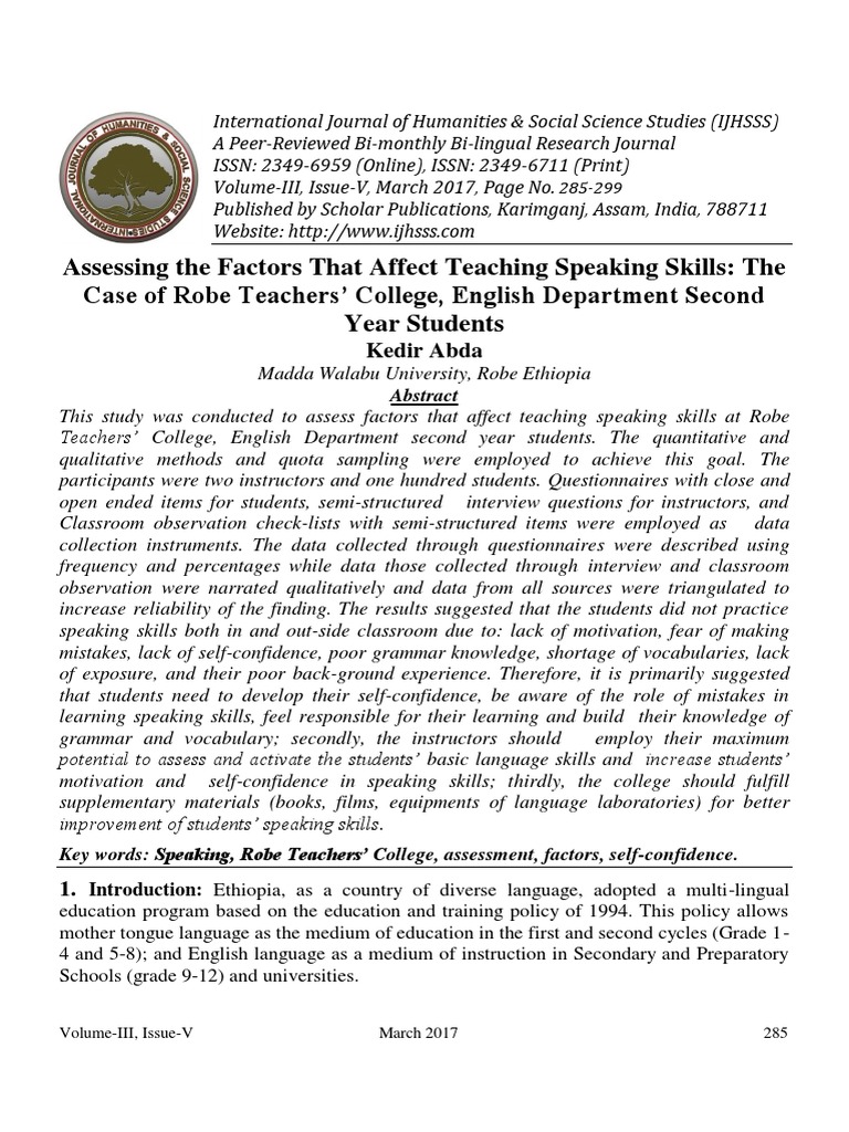Factors Affecting Speaking Skills in Students | PDF | Teachers ...