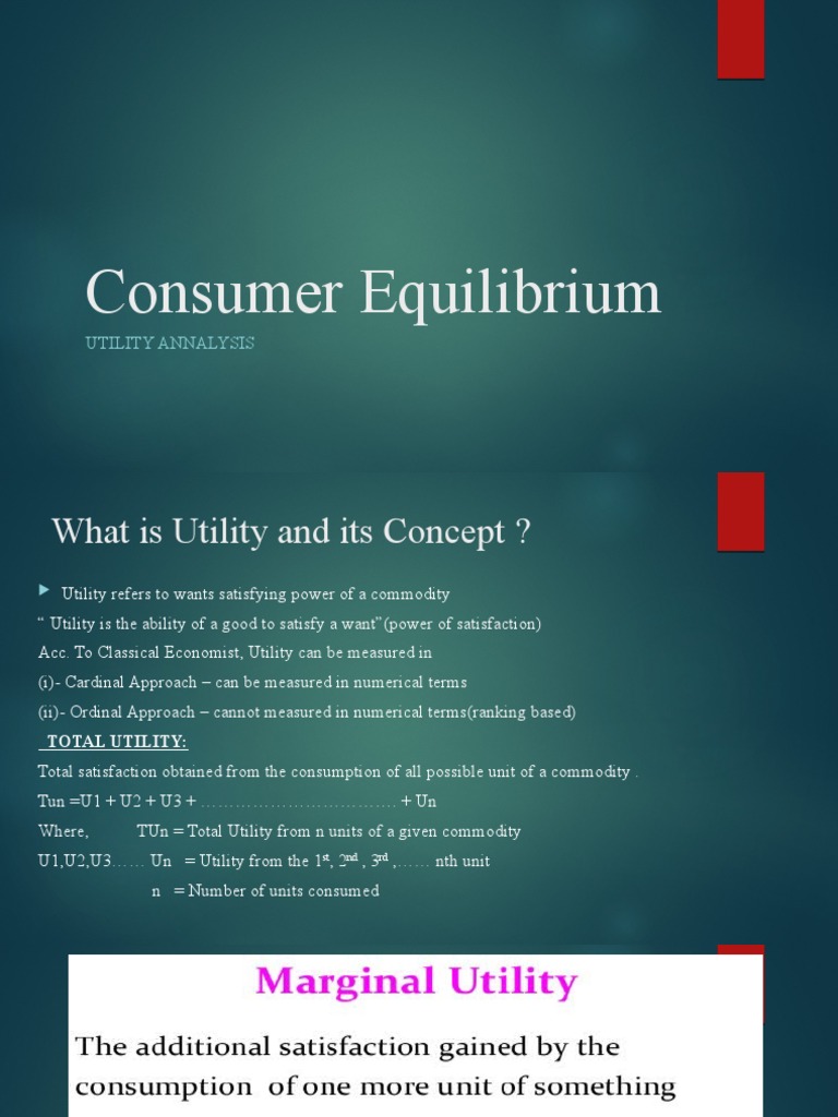 Consumer Equilibrium in Utility Analysis | PDF | Utility | Marginal Utility
