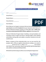 Matrusri Letter For Socio-Economic Scholarship