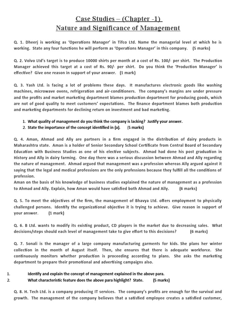 CHAPTER-1 Case Studies Important | PDF | Employment | Sales