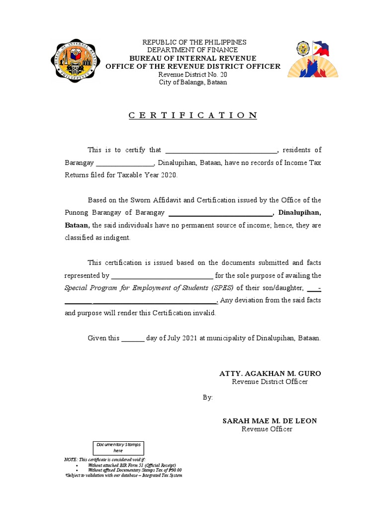 Bir Cert of Tax Exemption PDF
