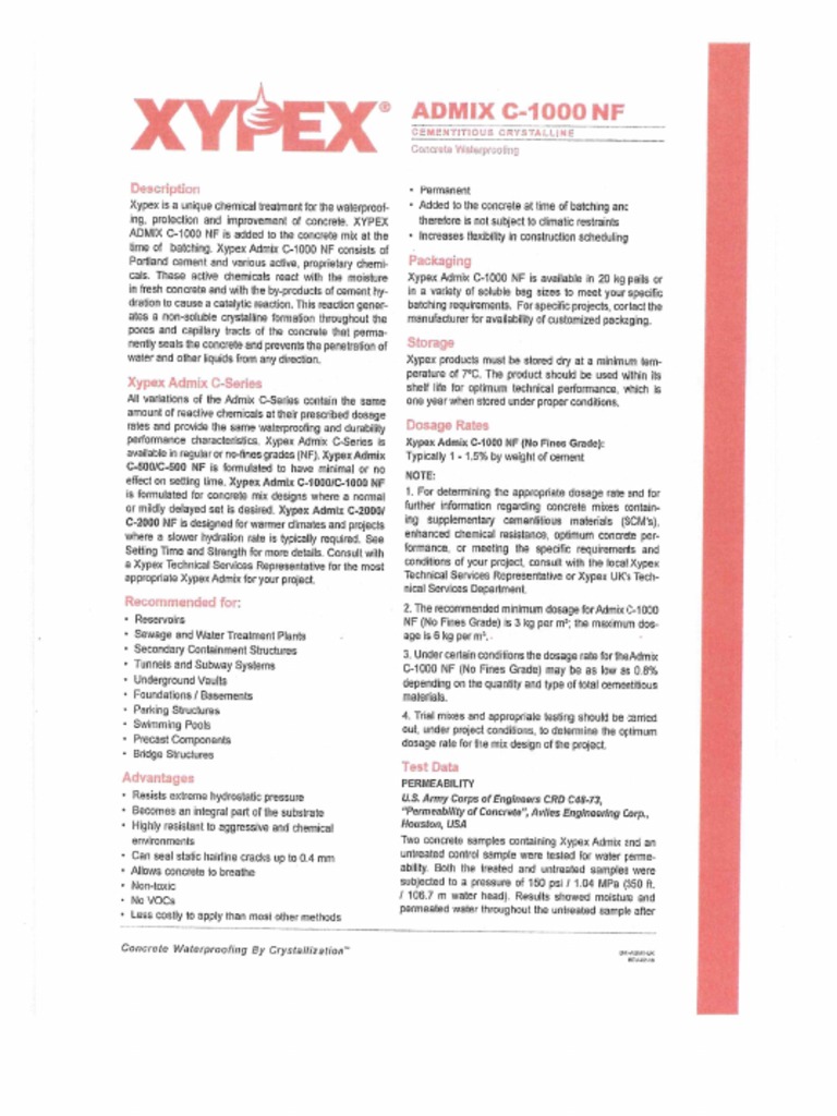 Xypex Data Sheet & Compatibility Letter PDF