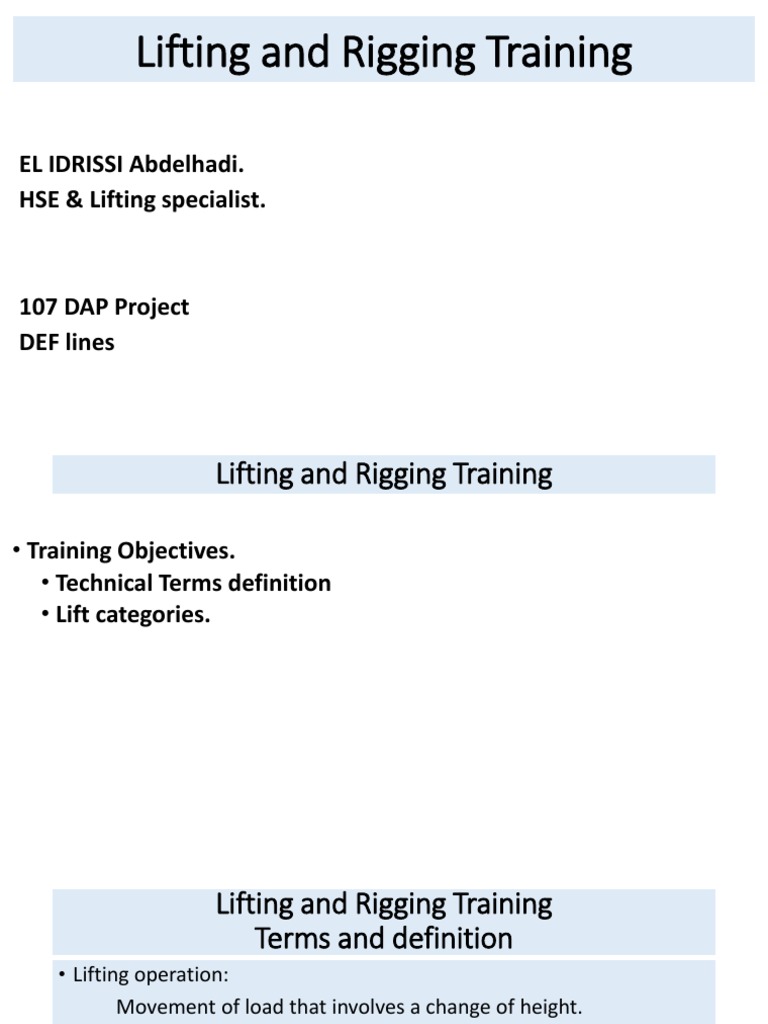 Lifting and Rigging Training Overview | PDF | Crane (Machine) | Equipment