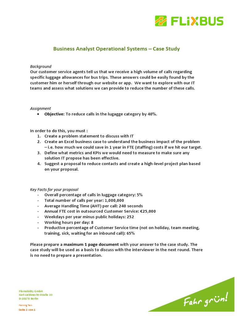Business Analyst Operational Systems - Case Study: Background | PDF ...