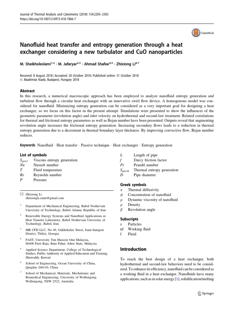 Nanofluid Heat Transfer in Heat Exchangers | PDF | Fluid Dynamics | Heat