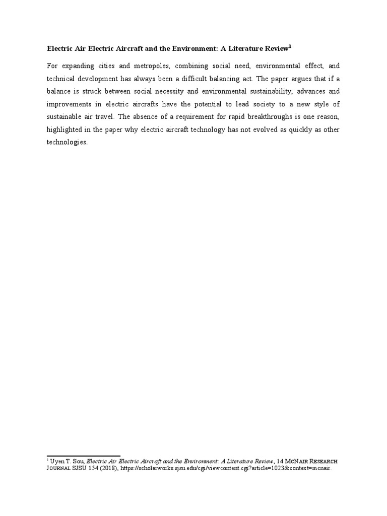 Electric Air Electric Aircraft and The Environment: A Literature Review ...