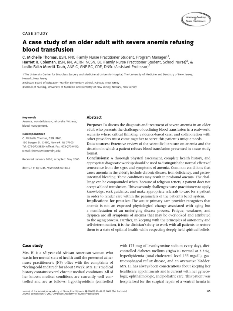 Anemia Case Study: Elderly Patient Refusal | PDF | Anemia | Medical ...
