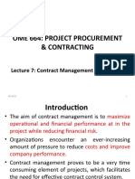 Ome 664: Project Procurement & Contracting: Lecture 7: Contract Management and Control