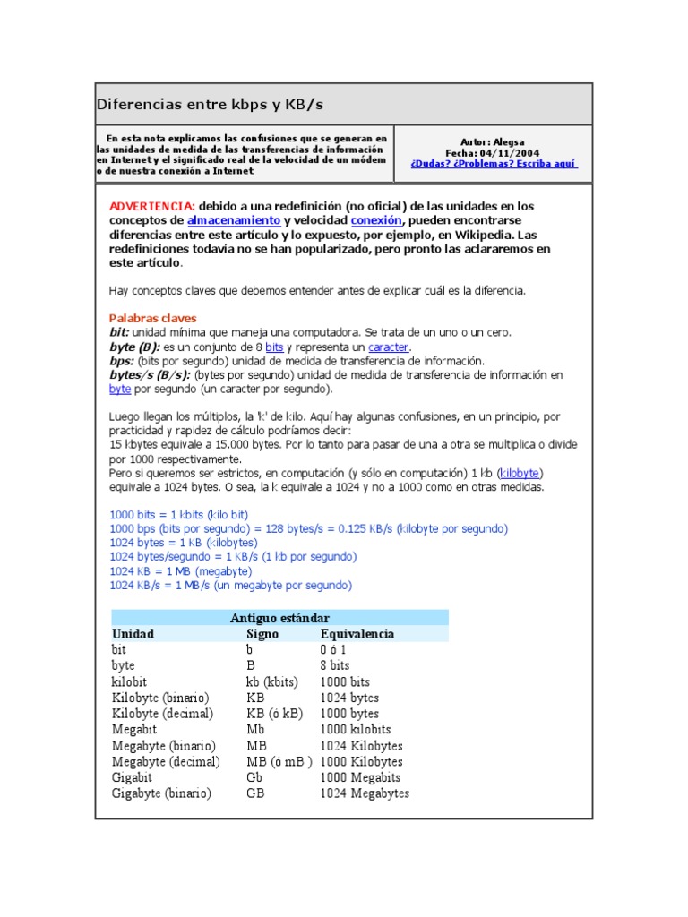 Diferencias Entre Kbps y KB | PDF | Datos de computadora | Unidades de ...