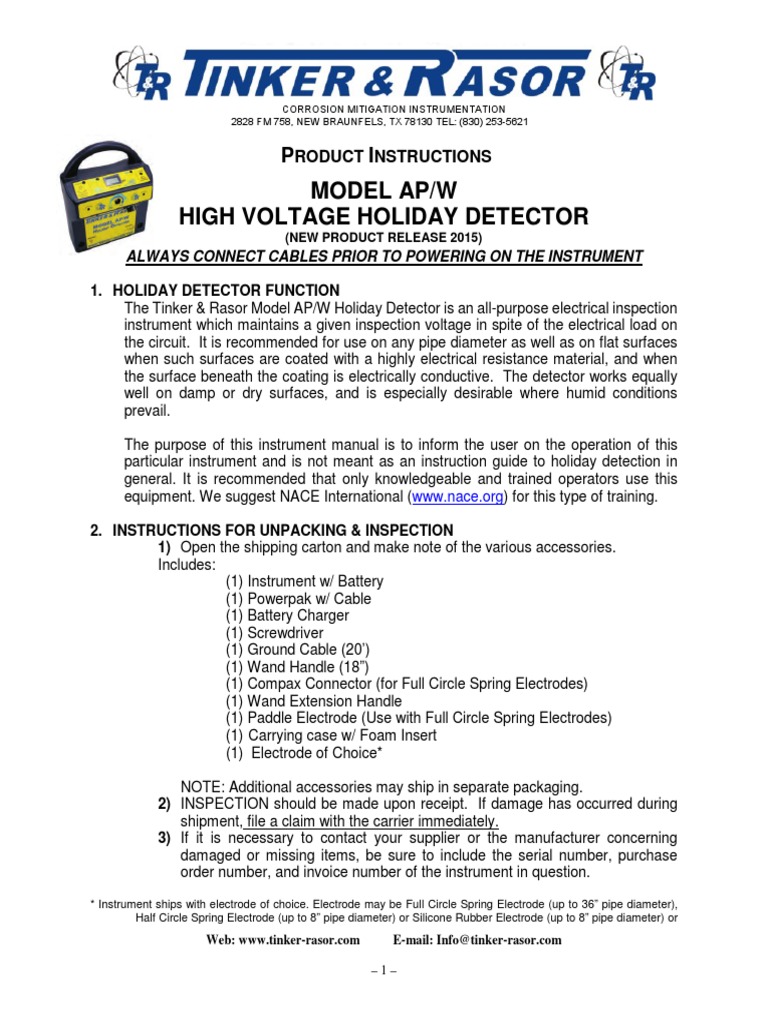 Tinker & Rasor AP/W Holiday Detector Guide | PDF | Battery Charger ...