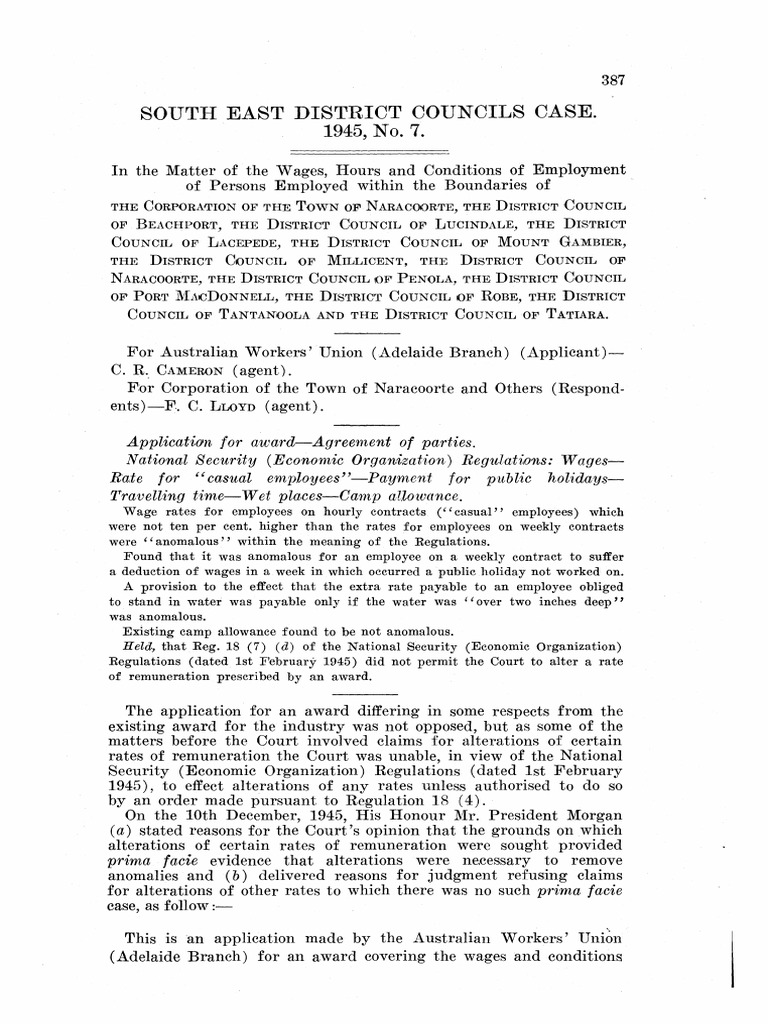 South East District Councils Case. 1945, No. 7 PDF Employment Justice