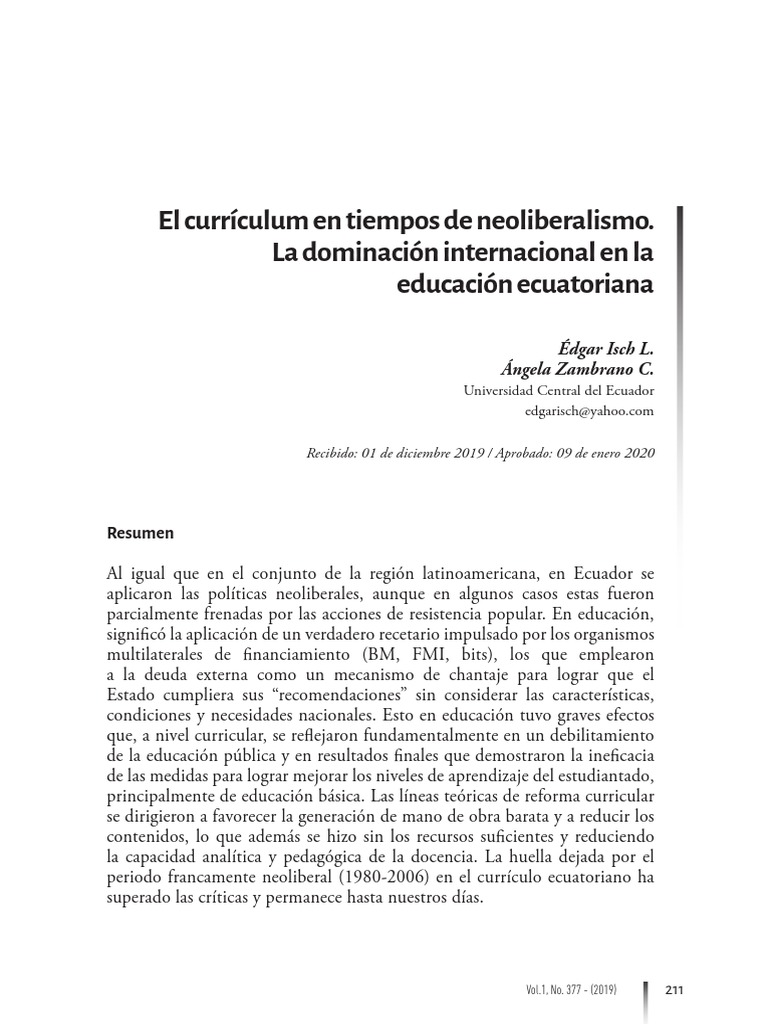 Neoliberalismo y Educación en Ecuador | PDF | Plan de estudios | Ecuador
