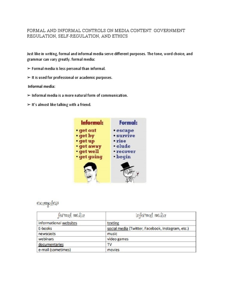 Formal and Informal Controls On Media Content: Government Regulation ...