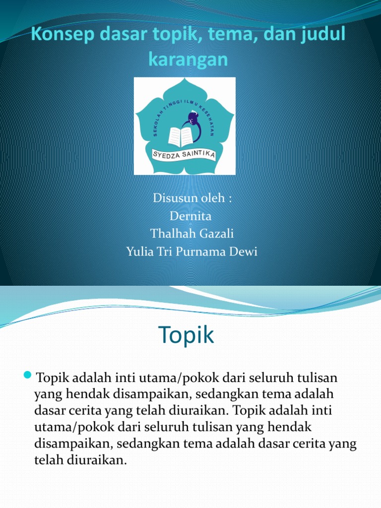 Konsep Dasar Topik, Tema, Dan Judul Karangan | PDF