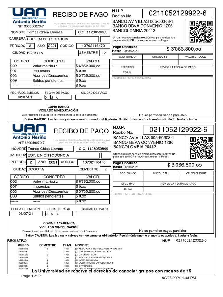 Recibo Pago | PDF | Bancario | Bancos