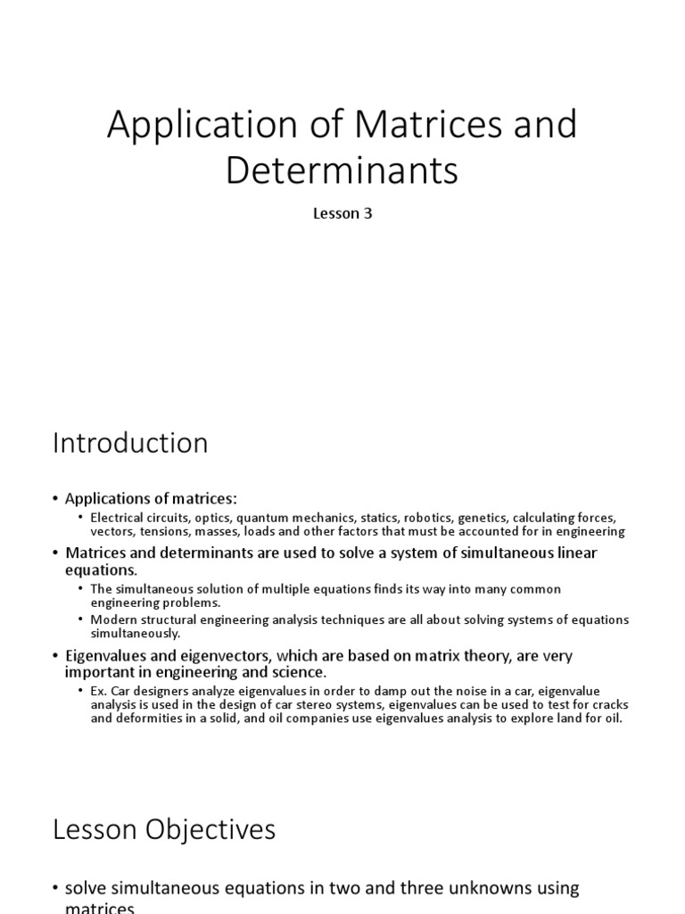 Lesson 3. Application of Matrices and Determinants | PDF | System Of ...