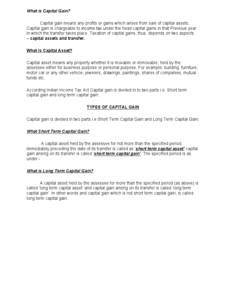 What Is Capital Gain PDF Capital Gain Capital Gains Tax