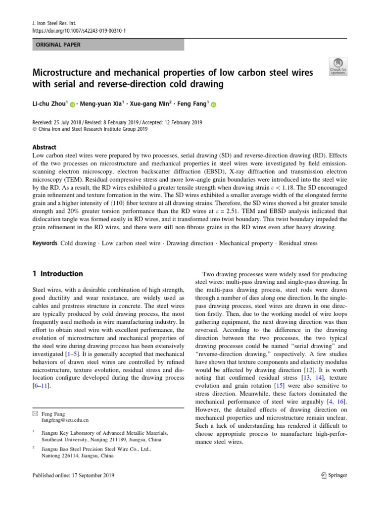 Microstructure and Mechanical Properties of Low Carbon Steel Wires ...