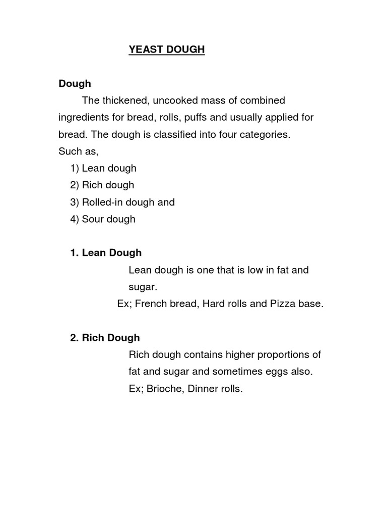 Classification and Properties of Yeast Doughs Exploring the Different