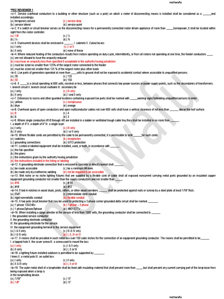 PEC Electrical Code Review Summary | PDF | Electrical Wiring ...