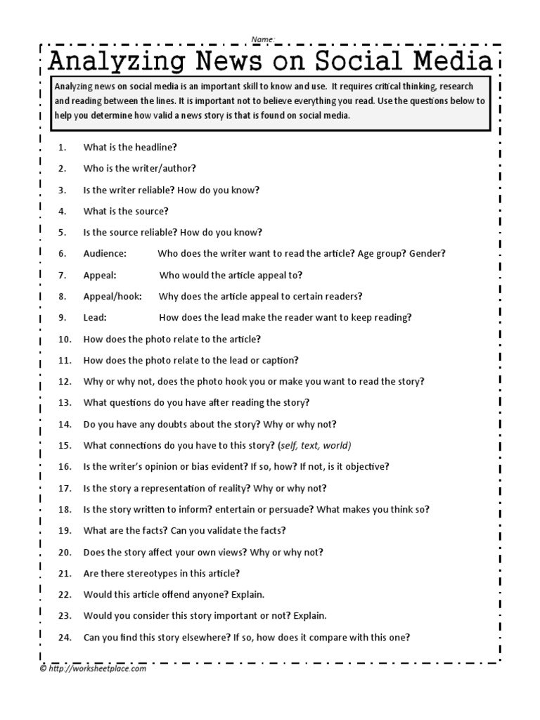 Analyzing News Worksheet | PDF | Career & Growth