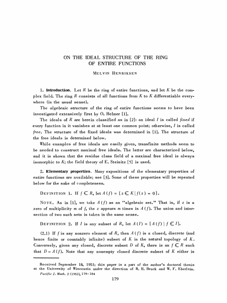 Ideals in Ring of Entire Functions | PDF | Field (Mathematics) | Ring ...