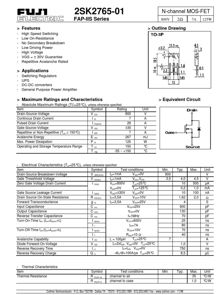 Tranzitor 2SK2765 | PDF | Mosfet | Electronics