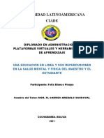 Una Educacion en Linea y Sus Repercusiones en La Salud Mental y Fisica Del Maestro y El Estudiante