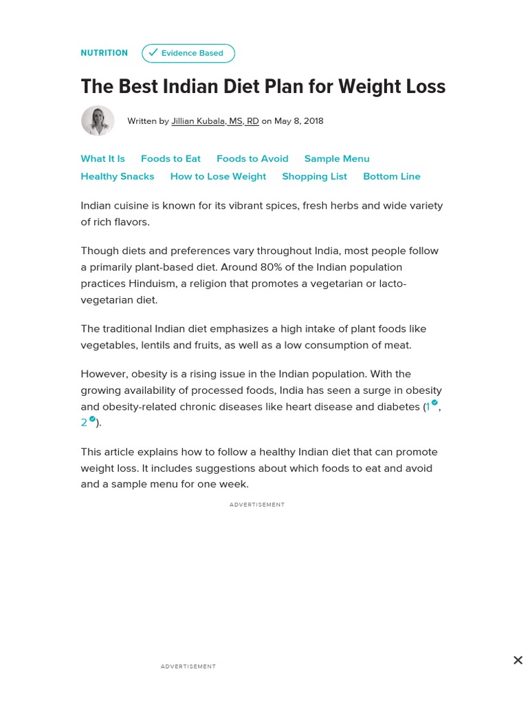 The Best Indian Diet Plan For Weight Loss | PDF | Foods | Diet & Nutrition