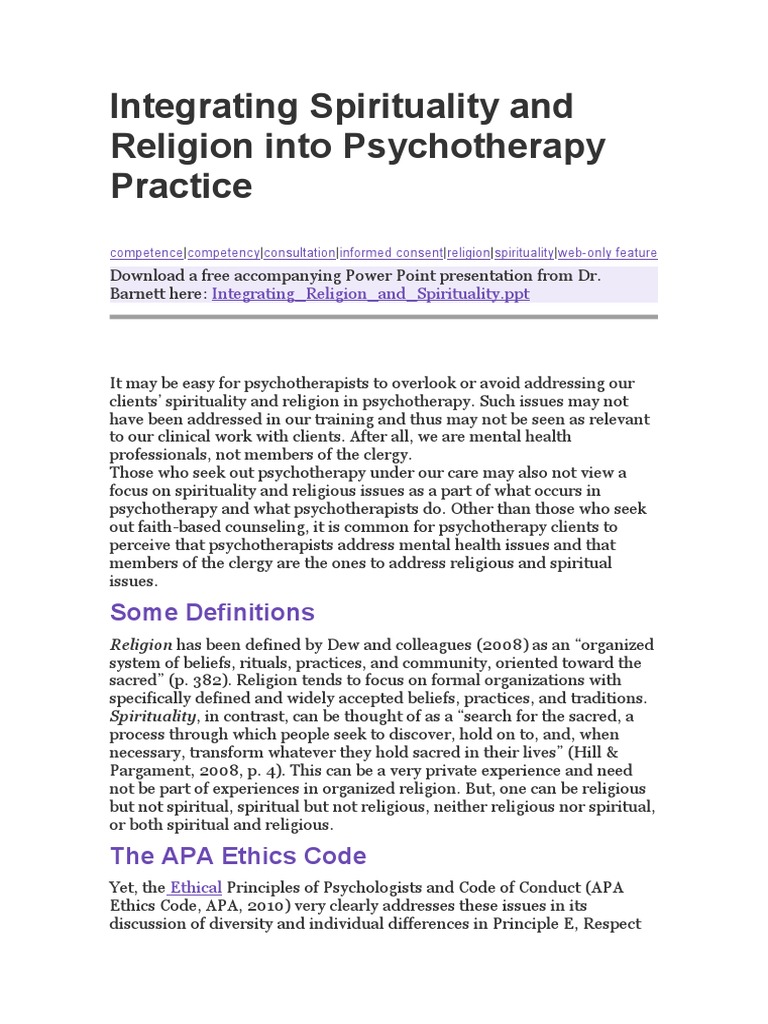 Integrating Spirituality in Therapy | PDF | Psychotherapy | Spirituality