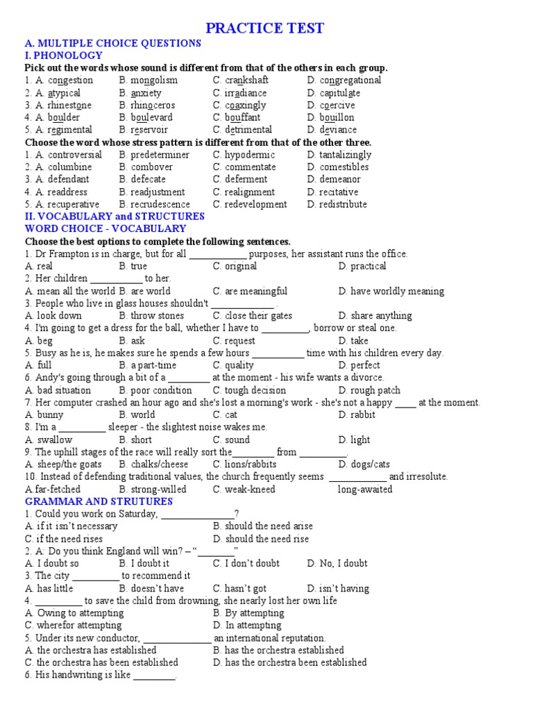 Phonology and Vocabulary Practice Test | PDF | Glacier | Valley