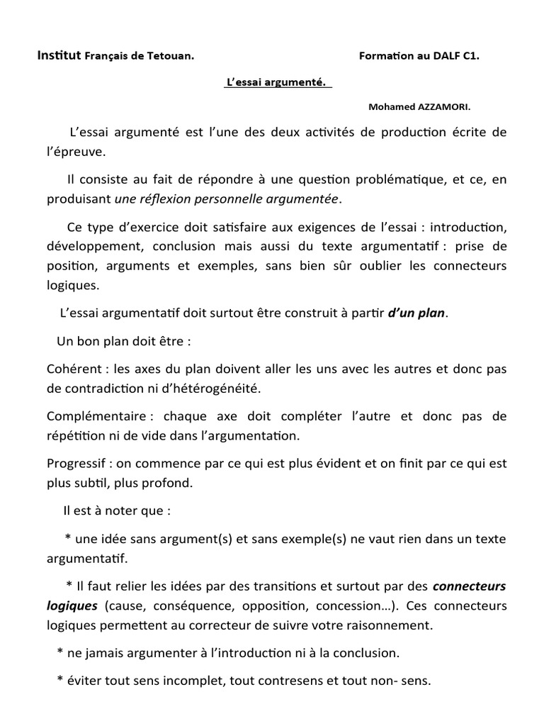 Dalf C1 L Essai Argumentu00e9 Pdf