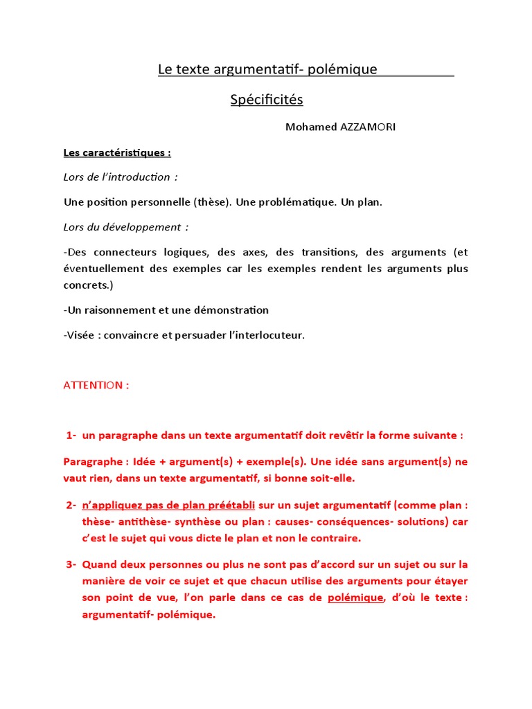 Exemple De Texte Argumentatif Etayer  ijanve