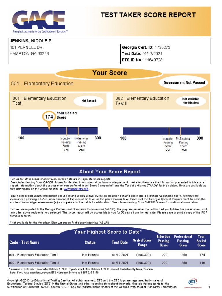 Nicole Jenkins GACE Test Scores.. | PDF | Communication | Learning