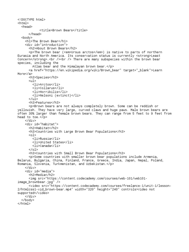 Brown Bear Species and Habitat Guide | PDF | Computers