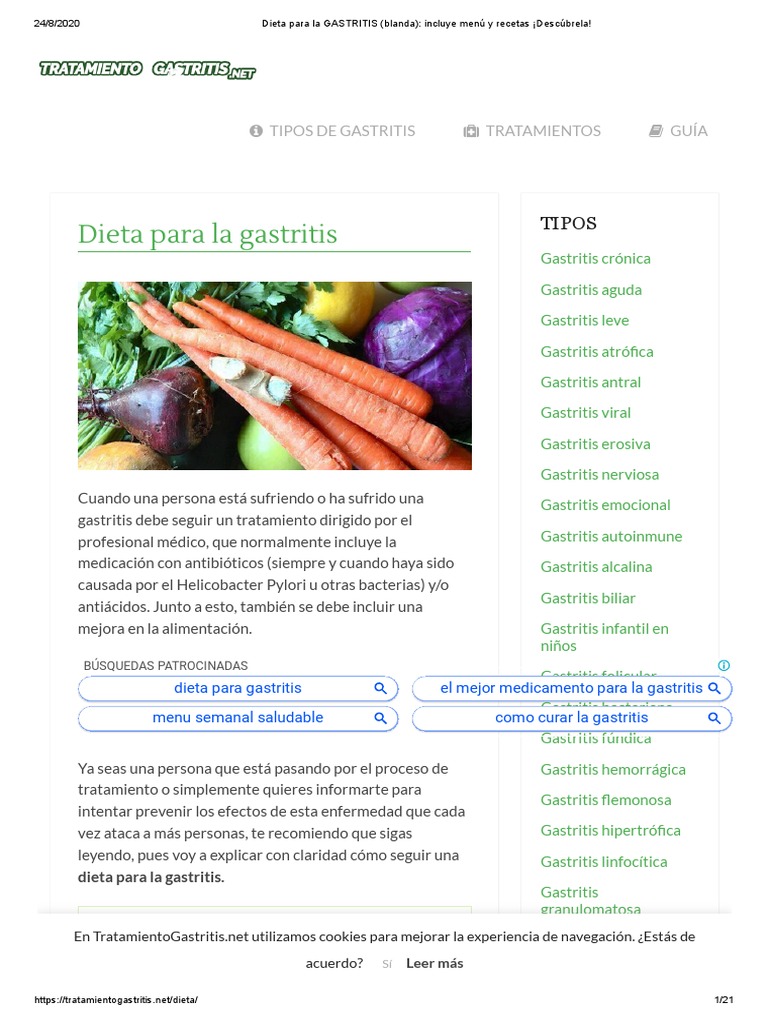 Dieta para La GASTRITIS (Blanda) - Incluye Menú y Recetas ¡Descúbrela! |  PDF | Alimentos | Carne