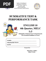 Summative Test & Performance Task: English 10 4th Quarter, MELC 1 3