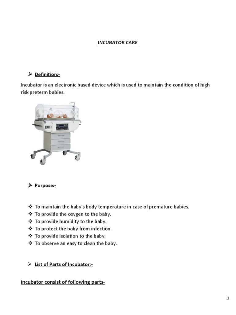 Incubator Care 1 PDF Neonatal Intensive Care Unit