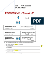 Possessive: - 'S - S': Grammar Worksheet
