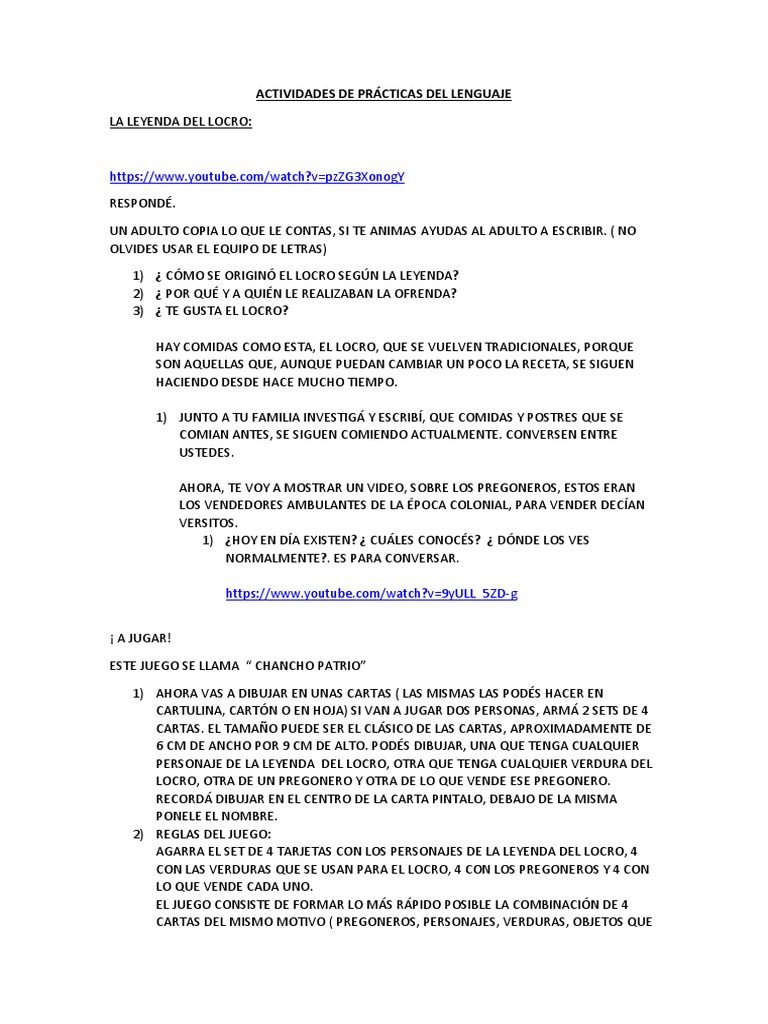 Actividades del Locro para Primer Grado | PDF | Artes del Lenguaje y ...